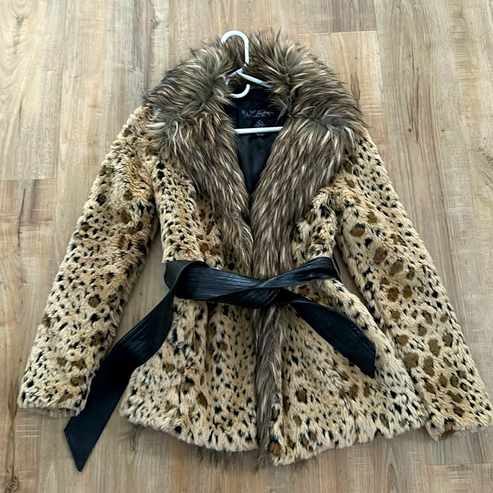 Cheetah fur coat with belt